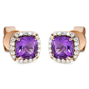 Ametistai – auksiniai auskarai vinukai su ametistais ir deimantais (1,17 ct)