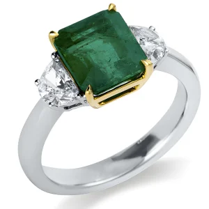 Stačiakampis Smaragdas - balto aukso žiedas su smaragdu ir deimantais (3,73 ct)