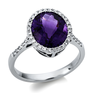 Ametistas - auksinis žiedas su ametistu ovalo formos ir deimantais (3.73 ct)