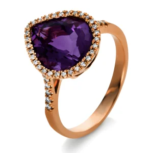 Ametista lāse - zelta gredzens ar ametistu un dimantiem (3.57 ct)