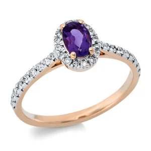 Subtilus Ametistas - auksinis žiedas su ametistu ir deimantais (0.63 ct)