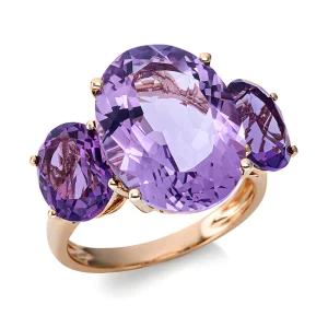 Ametistas Trio – modernus auksinis žiedas su ametistais (11.80 ct)
