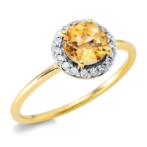 Tsitriin - klassikaline kuldsõrmus tsitriini ja teemantidega (0.88 ct)