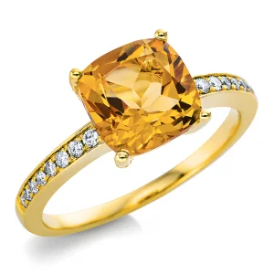 Citrīns - klasisks gredzens ar citrīnu un dimantiem (2.19 ct)