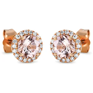 Morganitai - auksiniai auskarai vinukai su morganitais ir deimantais (1,21 ct)