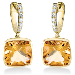 Citrinai - auskarai su cushion formos citrinais ir deimantais (7.29 ct)