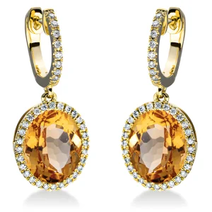 Citrinai - auskarai su ovalo formos citrinais ir deimantais (6.52 ct)