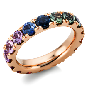 4.70 ct auksinis žiedas su spalvotais safyrais