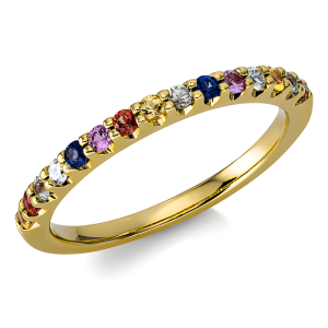 0.41 ct auksinis žiedas su spalvotais safyrais ir deimantais
