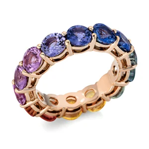 8.35 ct auksinis žiedas su spalvotais safyrais