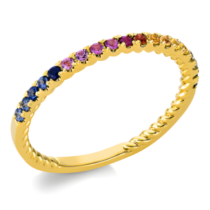 0.29 ct auksinis žiedas su spalvotais safyrais ir tsavoritais