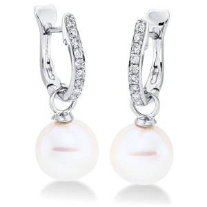 Auksiniai auskarai su perlais ir deimantais (9 mm, 0.18 ct)