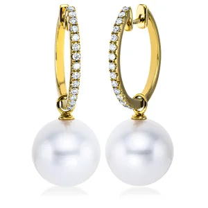 Geltono aukso auskarai su jūriniais perlais ir deimantais (South Sea, 12.5 mm, 0.36 ct)