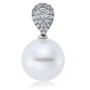 Auksinis pakabukas su jūriniu perlu ir deimantais (South Sea, 13.5 mm, 0.06 ct)