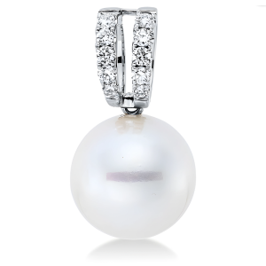 Klasikinis auksinis pakabukas su jūriniu perlu ir deimantais (South Sea, 10.5 mm, 0.13 ct)