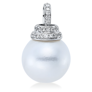 Klasikinis auksinis pakabukas su jūriniu perlu ir deimantais (South Sea, 13.5 mm, 0.19 ct)