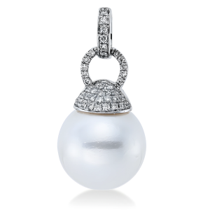Prabangus pakabukas su jūriniu perlu ir deimantais (South Sea, 13 mm, 0.21 ct)