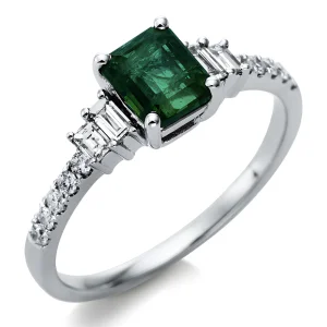 Natūralus Smaragdas - balto aukso žiedas su smaragdu ir deimantais (1,22 ct)