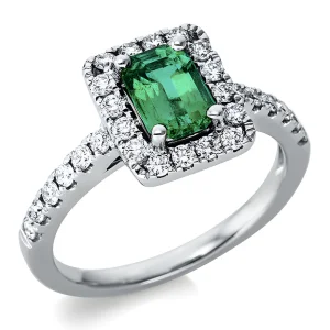 Natūralus Smaragdas - balto aukso žiedas su smaragdu ir deimantais (1,26 ct)