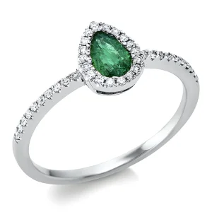 Natūralus Smaragdas - žiedas su lašo formos smaragdu ir deimantais (0,50 ct)