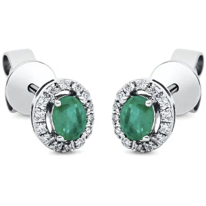 Natūralūs smaragdai - auskarai vinukai su smaragdais ovalo formos ir deimantais (0.45 ct)