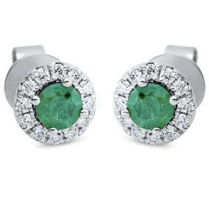 Natūralūs smaragdai - auskarai vinukai su smaragdais ir deimantais (0.37 ct)