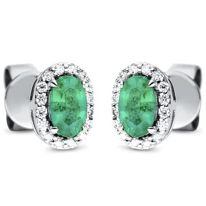 Natūralūs smaragdai - auskarai vinukai su ovaliais smaragdais ir deimantais (0.57 ct)