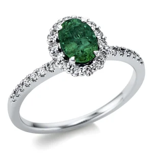 Natūralus Smaragdas - žiedas su ovalo formos smaragdu ir deimantais (1,05 ct)