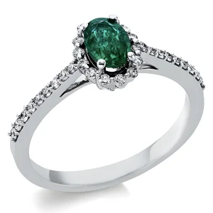 Natūralus Smaragdas - žiedas su ovalo formos smaragdu ir deimantais (0,66 ct)