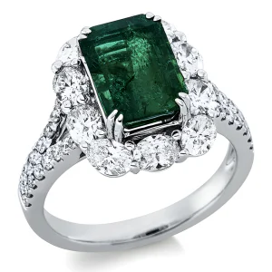 Natūralus Smaragdas - balto aukso žiedas su smaragdu ir deimantais (4,60 ct)
