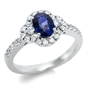 Išskirtinis safyras – žiedas su deimantais ir ovalios formos safyru (1.40 ct)