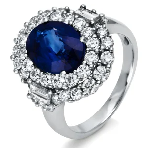 Prabangus Safyras – žiedas su deimantais ir ovalios formos safyru (5.64 ct)