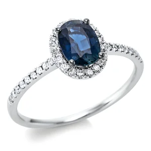 Safyras – žiedas su deimantais ir apvaliu safyru (1.29 ct)