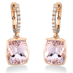 Morganitai - auskarai su deimantais ir stačiakampio formos morganitais (6.10 ct)