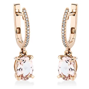 Morganitas - auskarai su deimantais ir ovalo formos morganitais (2.20 ct)