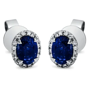 Safyrai - auskarai vinukai su safyrais ovalo formos ir deimantais (1.32 ct)