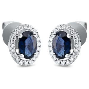 Safyrai - auskarai vinukai su safyrais ovalo formos ir deimantais (1.35 ct)