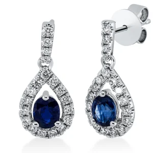 Safyrai - auskarai vinukai su safyrais ovalo formos ir deimantais (1.38 ct)