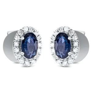 Safyrai - auskarai vinukai su safyrais ovalo formos ir deimantais (0.76 ct)