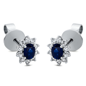 Safyrai - auskarai vinukai su safyrais ovalo formos ir deimantais (0.62 ct)