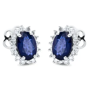 Safyrai - auskarai vinukai su safyrais ovalo formos ir deimantais (1.26 ct)