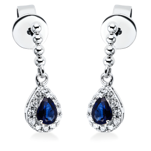 Safyrai - auskarai vinukai su safyrais lašo formos ir deimantais (0.40 ct)