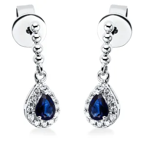 Safyrai - auskarai vinukai su safyrais lašo formos ir deimantais (0.40 ct)