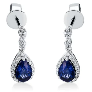 Safyrai - auskarai vinukai su safyrais lašo formos ir deimantais (1.18 ct)