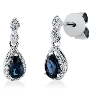 Safyrai - auskarai vinukai su safyrais lašo formos ir deimantais (0.68 ct)