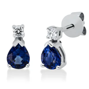 Safyrai - auskarai vinukai su safyrais lašo formos ir deimantais (0.84 ct)