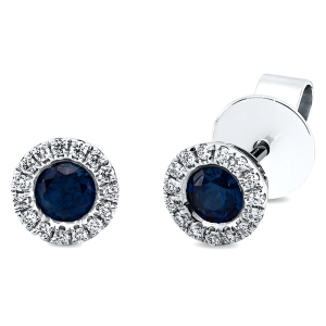 Safyrai - auskarai vinukai su apvaliais safyrais ir deimantais (0.46 ct)