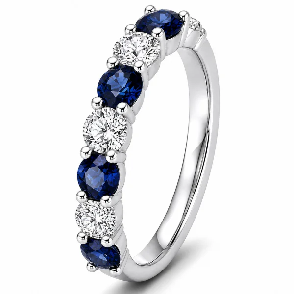 2.02 ct žiedas su safyrais ir deimantais balto aukso
