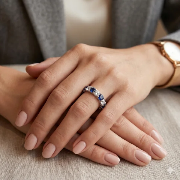 2.02 ct žiedas su safyrais ir deimantais baltas auksas ant rankos