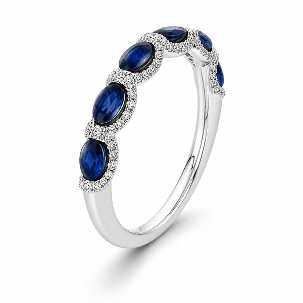 2.45 ct žiedas su safyrais ir deimantais baltas auksas